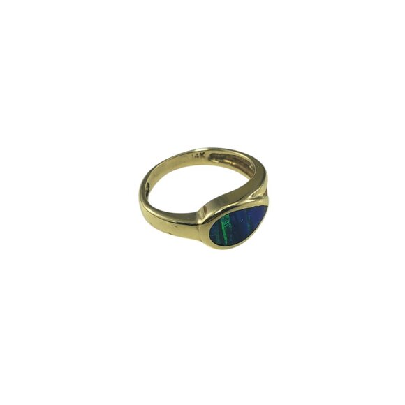 14 Karat Yellow Gold Black Opal Inlay Ring Size 4 #19730 - Picture 3 of 8